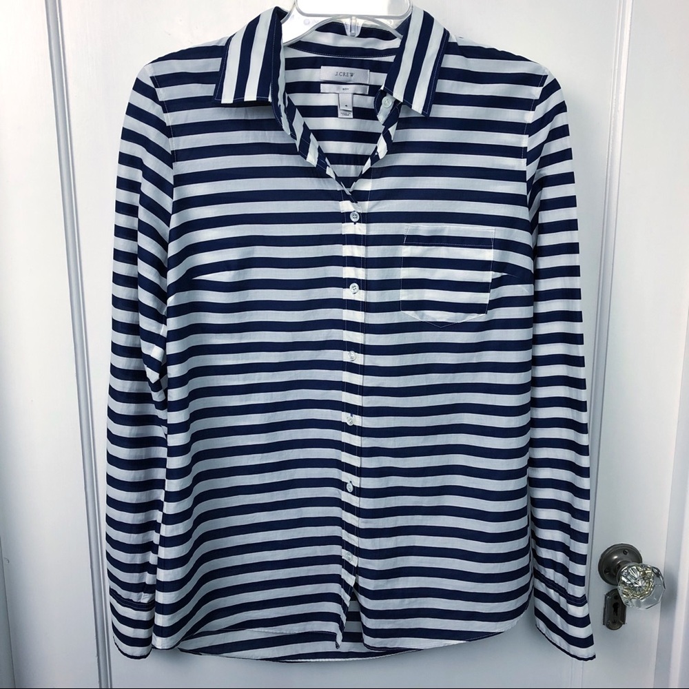 J Crew Navy & White Stripe Nautical “Boy” Blouse 4